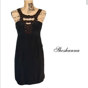 Shoshanna Silk Black Mini Dress Beaded Crystals Black Size 2